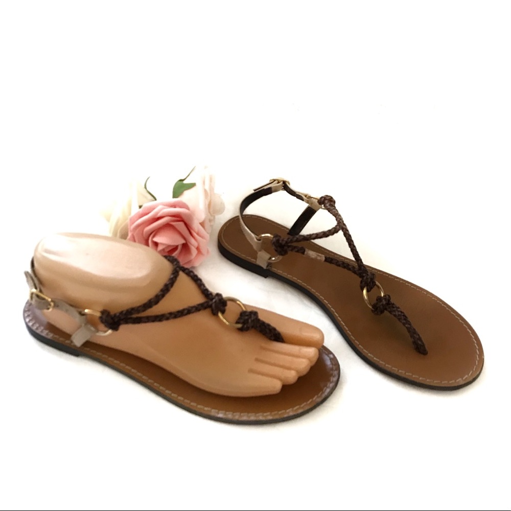 Tila March Paris Leather Thong Sandals Flats Braid